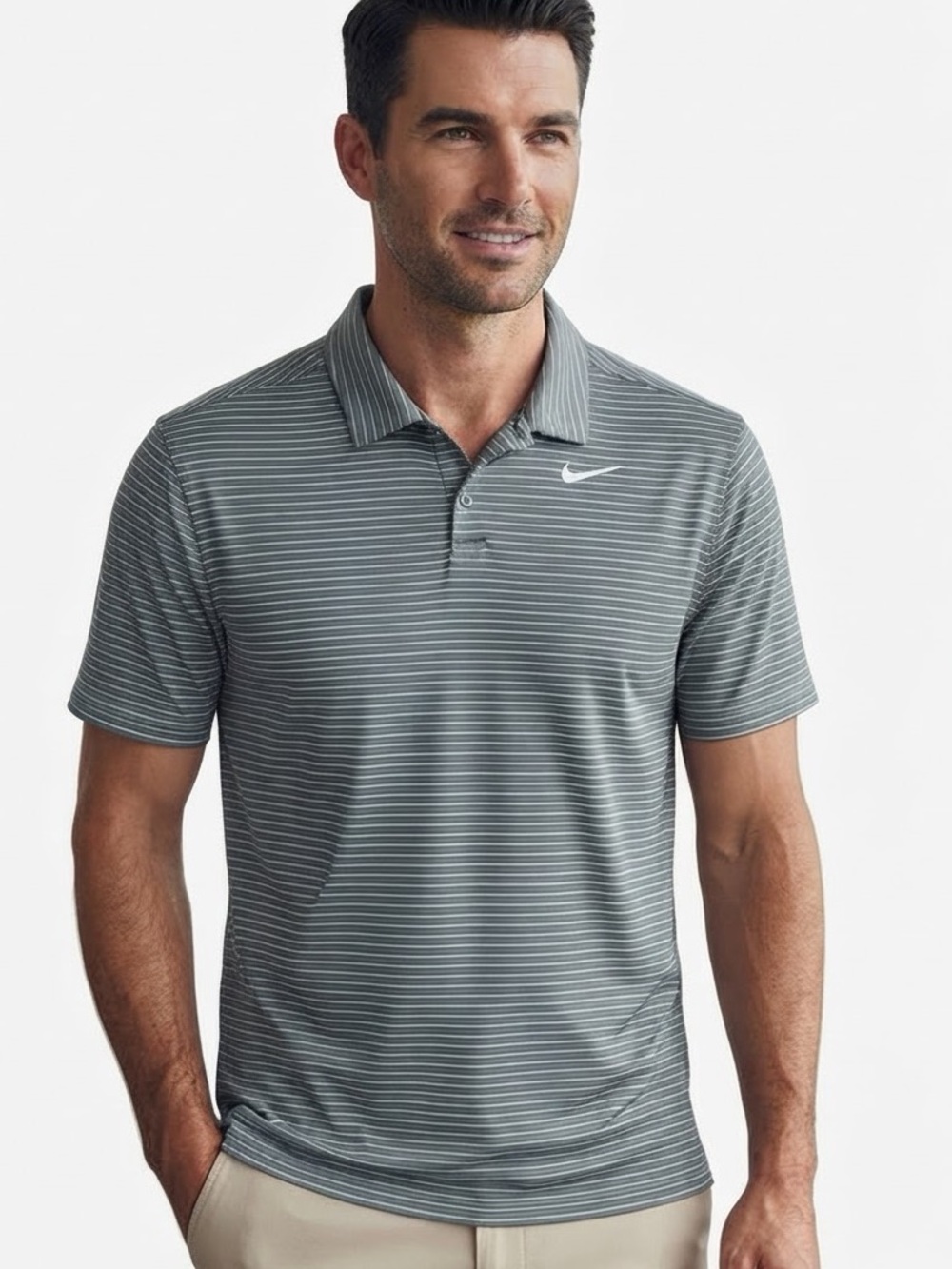Nike Dri-FIT Men's Golf Polo Shirt Size XXL Sage Green White Stripe Performance
